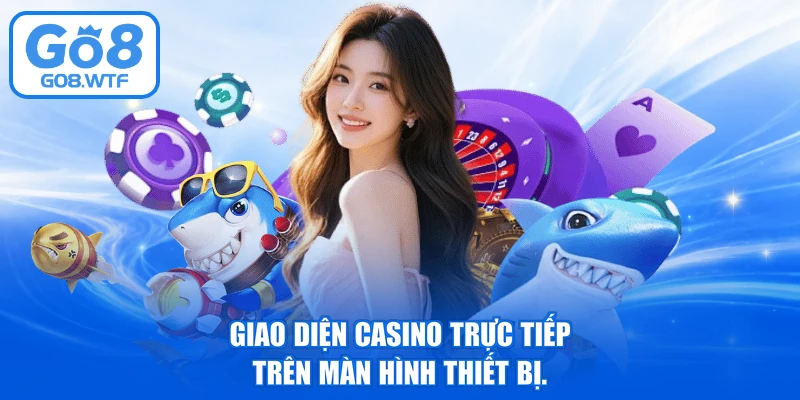 Giao diện casino trực tiếp trên màn hình thiết bị.
